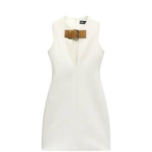 Zara white dress with brown belt